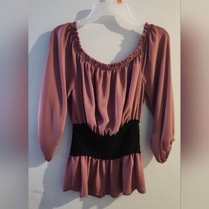 Ing Mauve Peasant Top with Black Waist